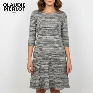 Sz 2 Claudie Pierlot Heathered Grey Silver Knit Three-Quarter Sleeve Dress